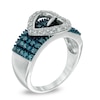 Thumbnail Image 1 of 1/2 CT. T.W. Enhanced Blue and White Diamond Heart-Shaped Buckle Ring in Sterling Silver