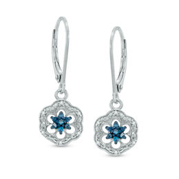 1/8 CT. T.W. Enhanced Blue and White Diamond Flower Drop Earrings in Sterling Silver