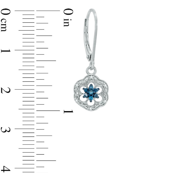 1/8 CT. T.w. Enhanced Blue and White Diamond Flower Drop Earrings in Sterling Silver