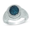 Thumbnail Image 0 of 1/8 CT. T.W. Enhanced Blue and White Diamond Oval Framed Feathered Ring in Sterling Silver - Size 7