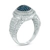 Thumbnail Image 1 of 1/8 CT. T.W. Enhanced Blue and White Diamond Oval Framed Feathered Ring in Sterling Silver - Size 7