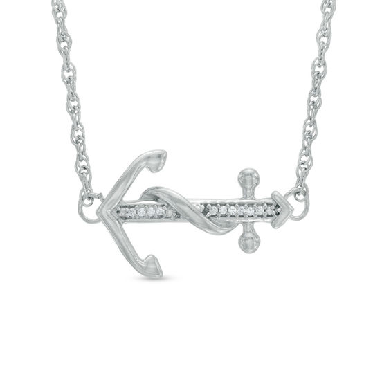 Diamond Accent Sideways Anchor Necklace in Sterling Silver 17" Zales