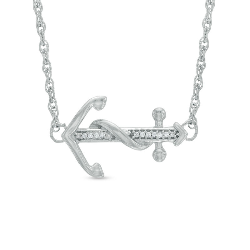 Diamond Accent Sideways Anchor Necklace in Sterling Silver - 17"