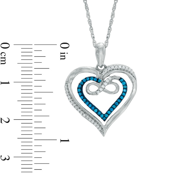 1/4 CT. T.w. Enhanced Blue and White Diamond Double Heart with Infinity Pendant in Sterling Silver