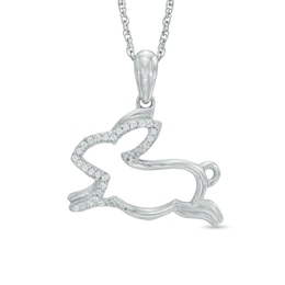 Diamond Accent Running Rabbit Pendant in Sterling Silver