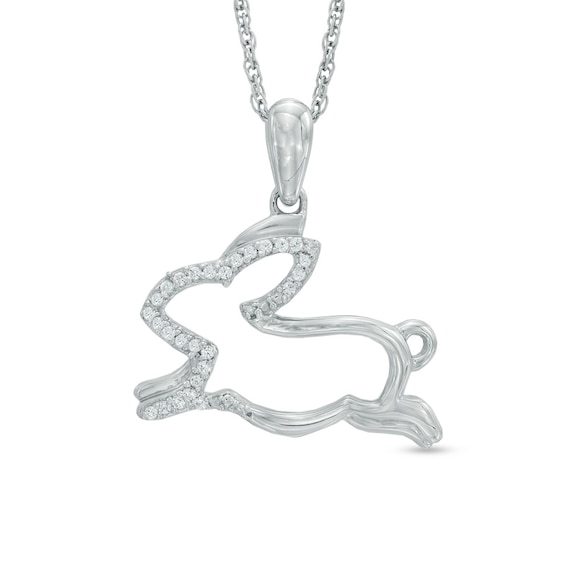 Diamond Accent Running Rabbit Pendant in Sterling Silver