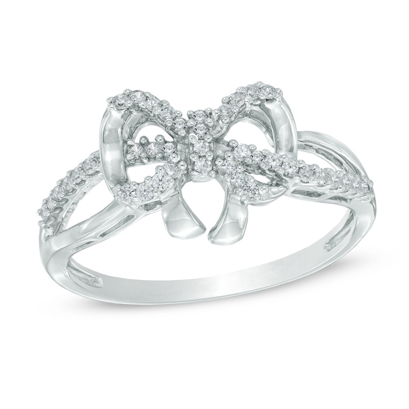 1/5 CT. T.W. Diamond Bow Split Shank Ring in Sterling Silver