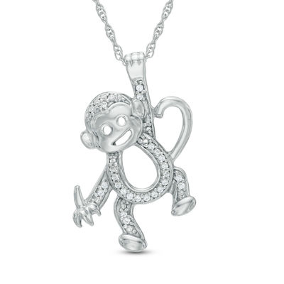 Wishrocks Round Cut Diamond Accent Hanging Monkey Pendant Necklace in 14K Gold Over Sterling Silver