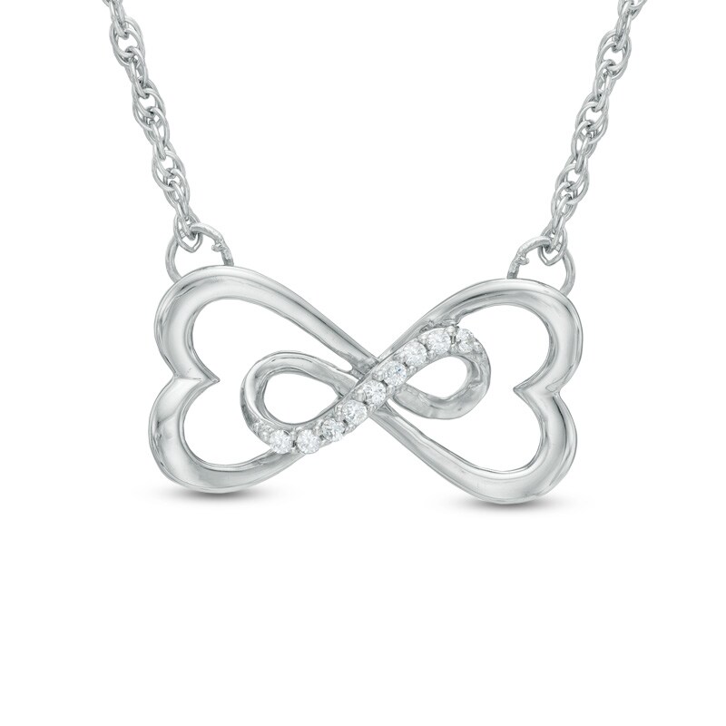 Main Image 1 of 1/20 CT. T.W. Diamond Sideways Heart-Shaped Infinity Necklace in 10K White Gold