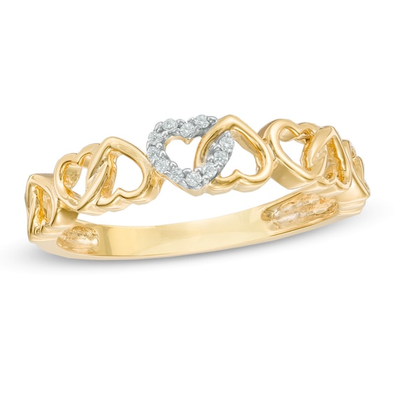 1/20 CT. T.w. Diamond Alternating Hearts Ring in 10K Gold