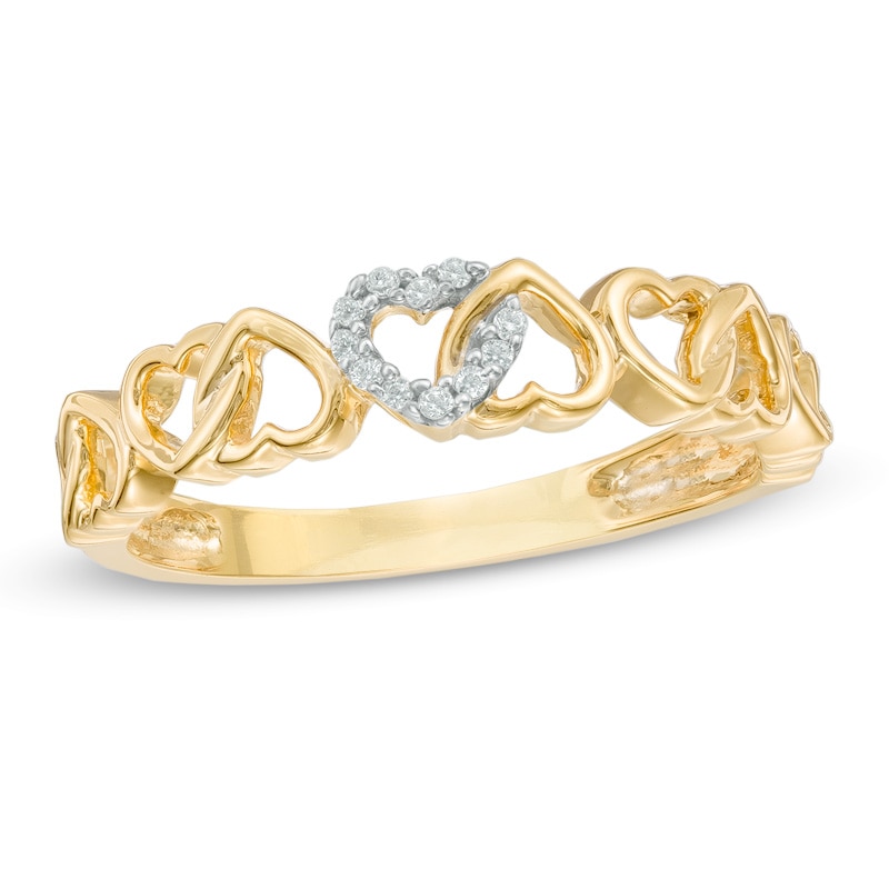 1/20 CT. T.W. Diamond Alternating Hearts Ring in 10K Gold