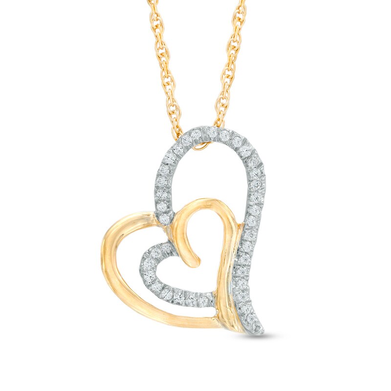 1/10 CT. T.W. Diamond Tilted Double Heart Pendant in 10K Gold Zales