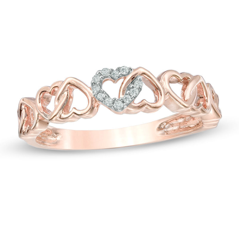 Main Image 1 of Diamond Accent Alternating Hearts Ring in 10K Rose Gold