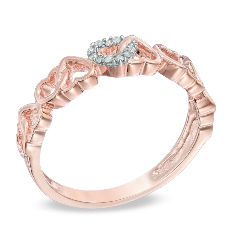 Diamond Accent Alternating Hearts Ring in 10K Rose Gold
