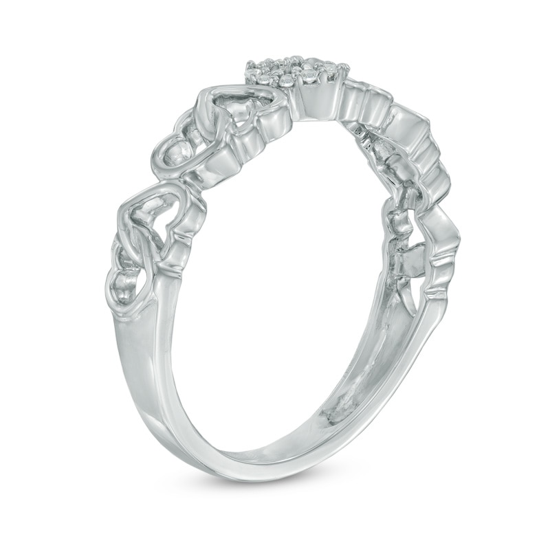 Main Image 2 of 1/20 CT. T.W. Diamond Alternating Hearts Ring in 10K White Gold