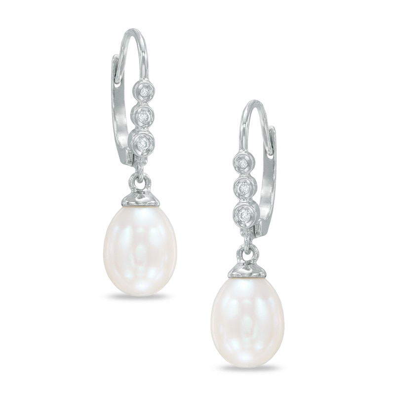 Cultured Freshwater Pearl and 1/20 CT. T.W. Diamond Drop Earrings in 10K White Gold