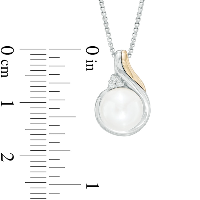 7.0-8.0mm Cultured Freshwater Pearl and Diamond Accent Pendant and Drop Earrings Set in Sterling Silver and 14K Gold