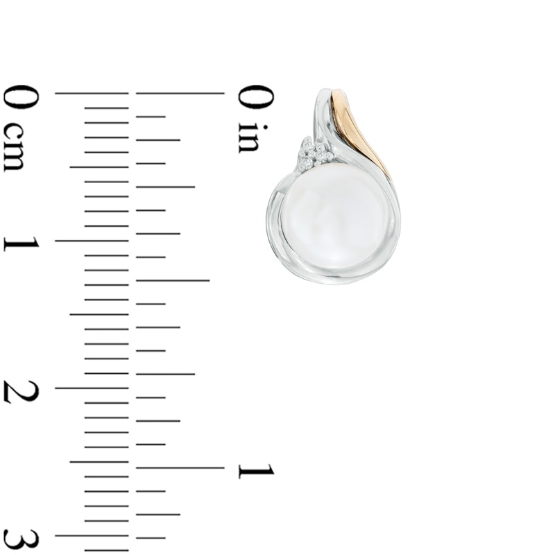 Main Image 3 of 7.0-8.0mm Freshwater Cultured Pearl and Diamond Accent Pendant and Drop Earrings Set in Sterling Silver and 14K Gold
