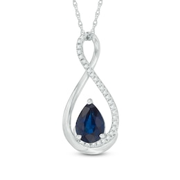 Pear-Shaped Blue Sapphire and Diamond Accent Infinity Pendant in 10K White Gold