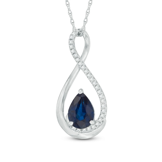 Pear-Shaped Blue Sapphire and Diamond Accent Infinity Pendant in 10K White Gold