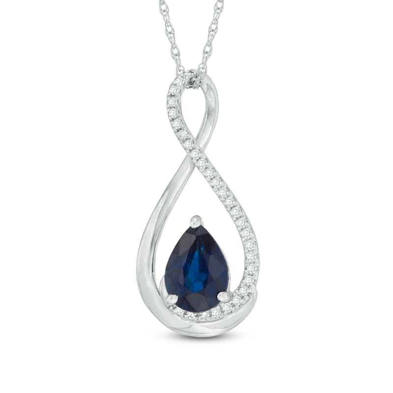 Main Image 1 of Pear-Shaped Blue Sapphire and Diamond Accent Infinity Pendant in 10K White Gold