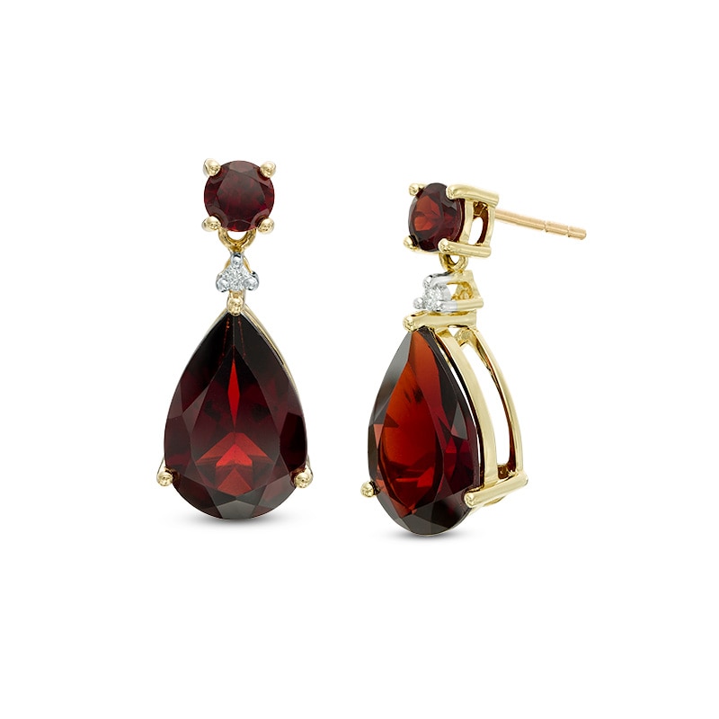 Pear-Shaped Garnet and Diamond Accent Drop Earrings in 10K Gold