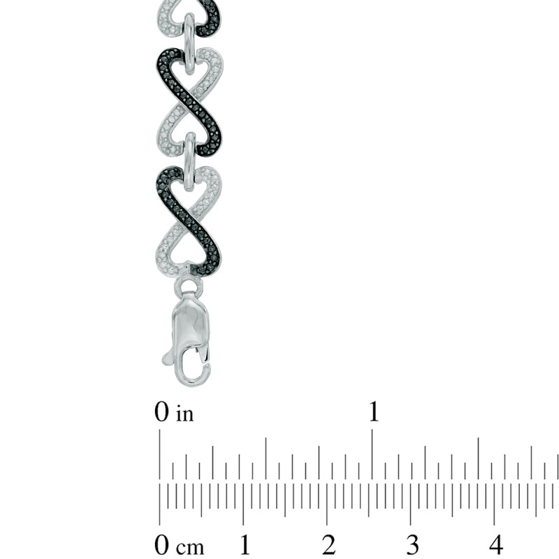 Main Image 2 of Enhanced Black and White Diamond Accent Heart-Shaped Infinity Link Bracelet in Sterling Silver - 7.25"