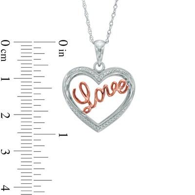 Diamond Accent Heart With Cursive Love Pendant In Sterling Silver And 10k Rose Gold Plate Zales
