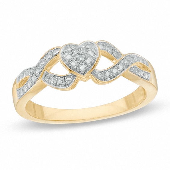 Diamond Accent Heart Split Shank Promise Ring in Sterling Silver and