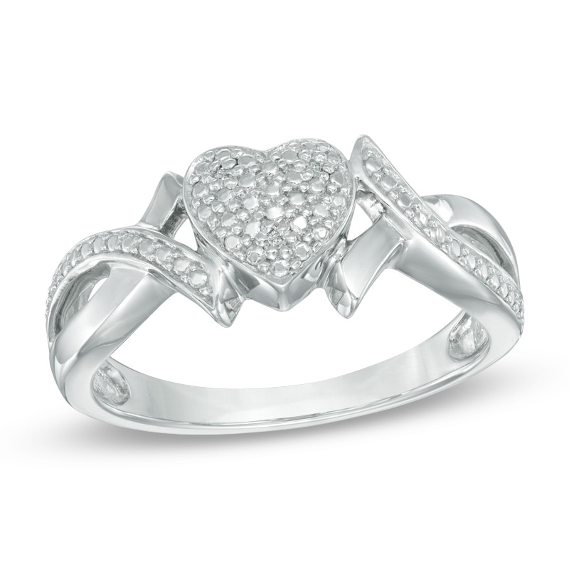 Diamond Accent Beaded Heart Promise Ring in Sterling Silver