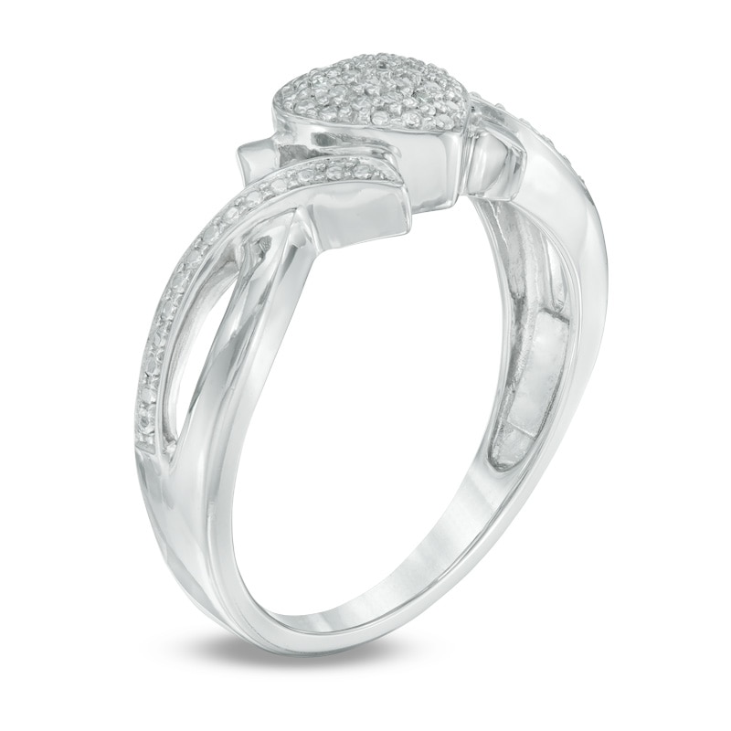 Diamond Accent Beaded Heart Promise Ring in Sterling Silver