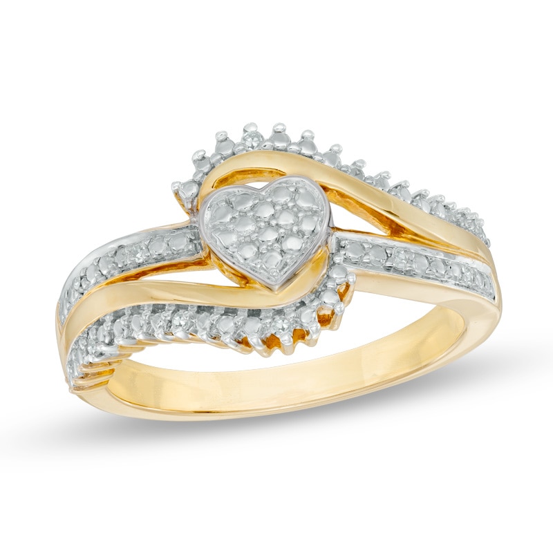 Diamond Accent Shadow Heart Bypass Promise Ring in Sterling Silver and 10K Gold Plate