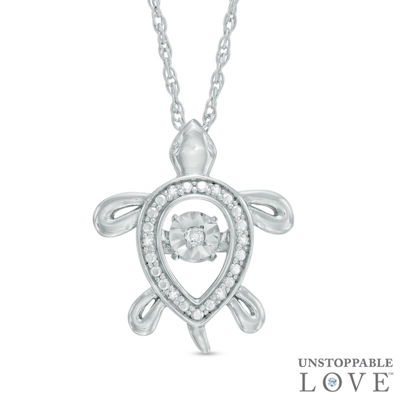 Main Image 1 of Diamond Accent Turtle Pendant in Sterling Silver