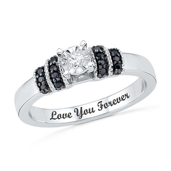 1/10 CT. T.w. Enhanced Black and White Diamond Promise Ring in Sterling Silver (16 Characters)