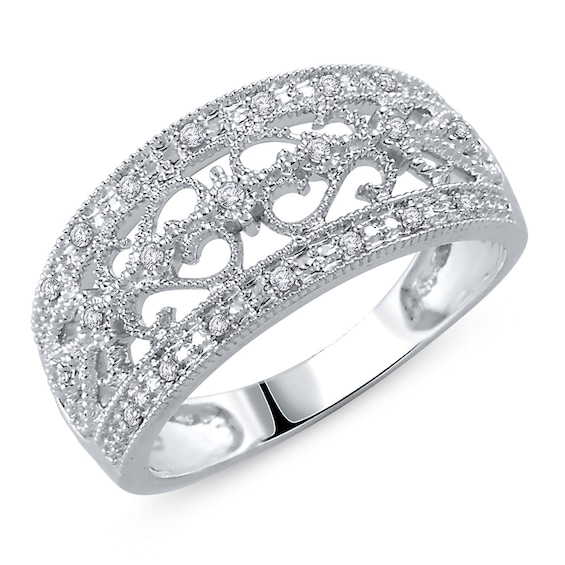 1/10 CT. T.w. Diamond Ornate Pattern Vintage-Style Anniversary Band in Sterling Silver