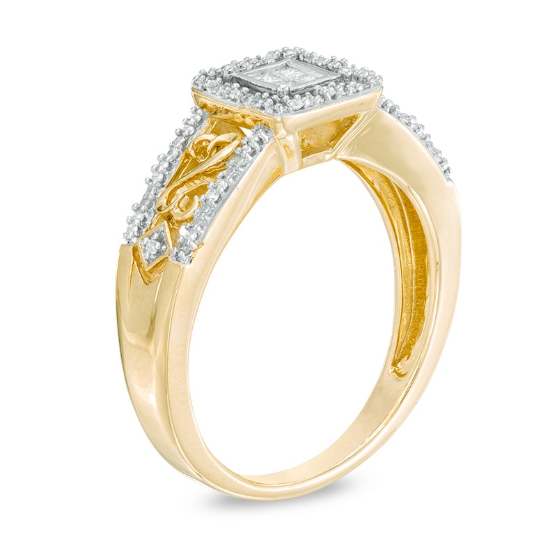 Main Image 2 of Open Hearts by Jane Seymour™ 1/6 CT. T.W. Quad Princess-Cut Diamond Frame Ring in 10K Gold