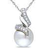 Thumbnail Image 0 of 9.5 - 10.0mm Cultured South Sea Pearl and 1/10 CT. T.W. Diamond Swirl Pendant in 14K White Gold - 17"