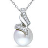Thumbnail Image 1 of 9.5-10.0mm South Sea Cultured Pearl and 1/10 CT. T.W. Diamond Swirl Pendant in 14K White Gold-17&quot;