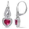 Thumbnail Image 0 of 7.0mm Heart-Shaped Lab-Created Ruby and White Sapphire Frame Drop Earrings in Sterling Silver