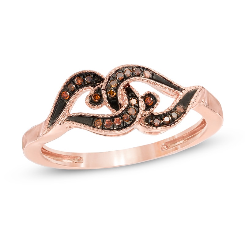 Main Image 1 of Enhanced Cognac Diamond Accent Knot Ring in 10K Rose Gold