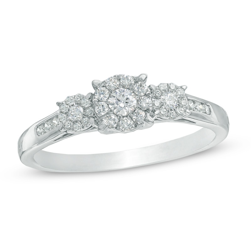 Main Image 1 of 1/3 CT. T.W. Composite Diamond Three Stone Engagement Ring in 10K White Gold