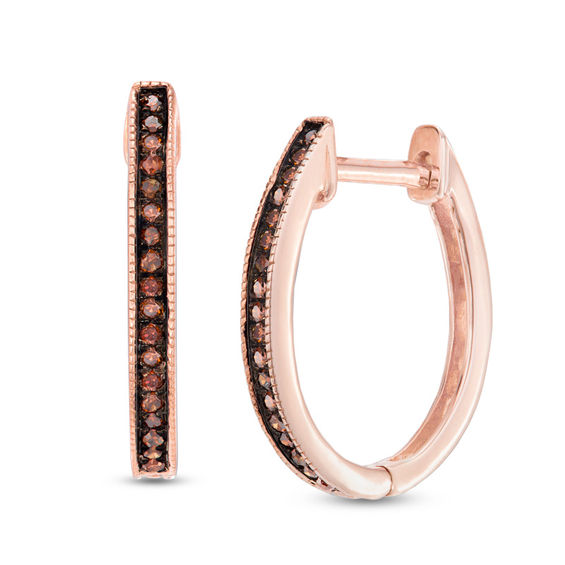 1 10 Ct T W Enhanced Cognac Diamond Hoop Earrings In 10k Rose Gold T W Enhanced Cognac Diamond Hoop Earrings In 10k Rose Gold