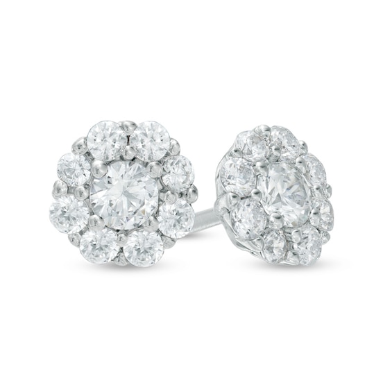 1/2 CT. T.w. Multi-Diamond Frame Flower Stud Earrings in 10K White Gold