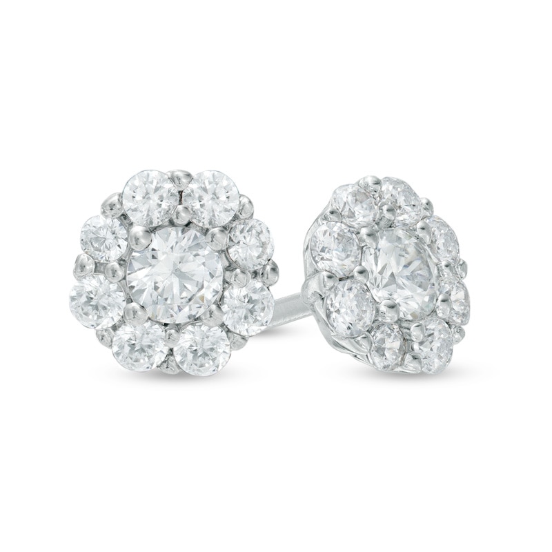 Main Image 1 of 1/2 CT. T.W. Multi-Diamond Frame Flower Stud Earrings in 10K White Gold