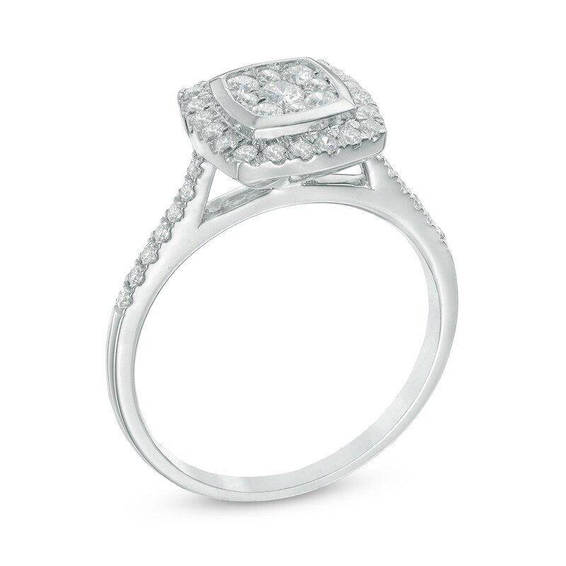 1/2 CT. T.W. Multi-Diamond Square Frame Engagement Ring in 10K White Gold