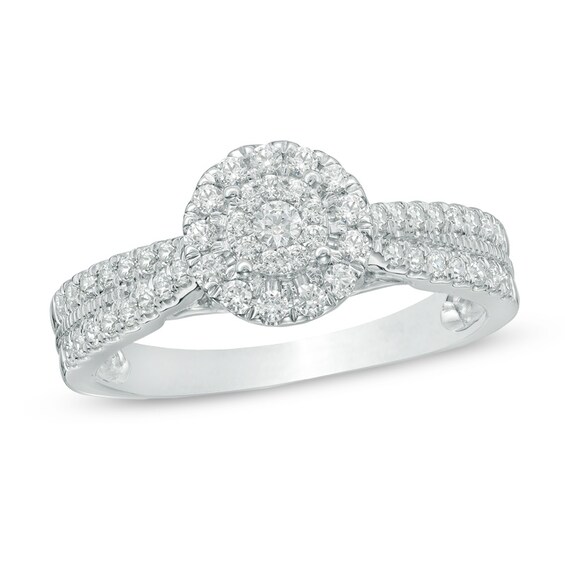 1/2 CT. T.w. Multi-Diamond Frame Engagement Ring in 10K White Gold