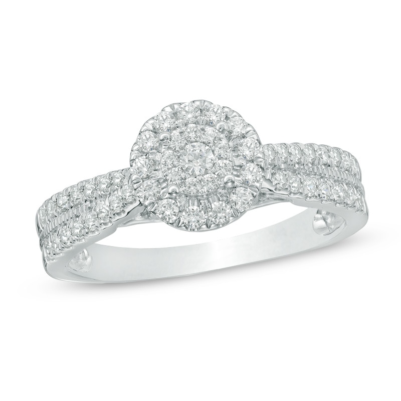 Main Image 1 of 1/2 CT. T.W. Multi-Diamond Frame Engagement Ring in 10K White Gold
