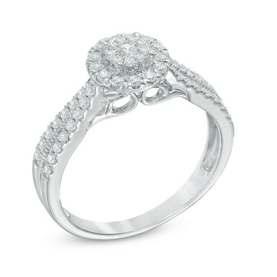 1/2 CT. T.w. Multi-Diamond Frame Engagement Ring in 10K White Gold