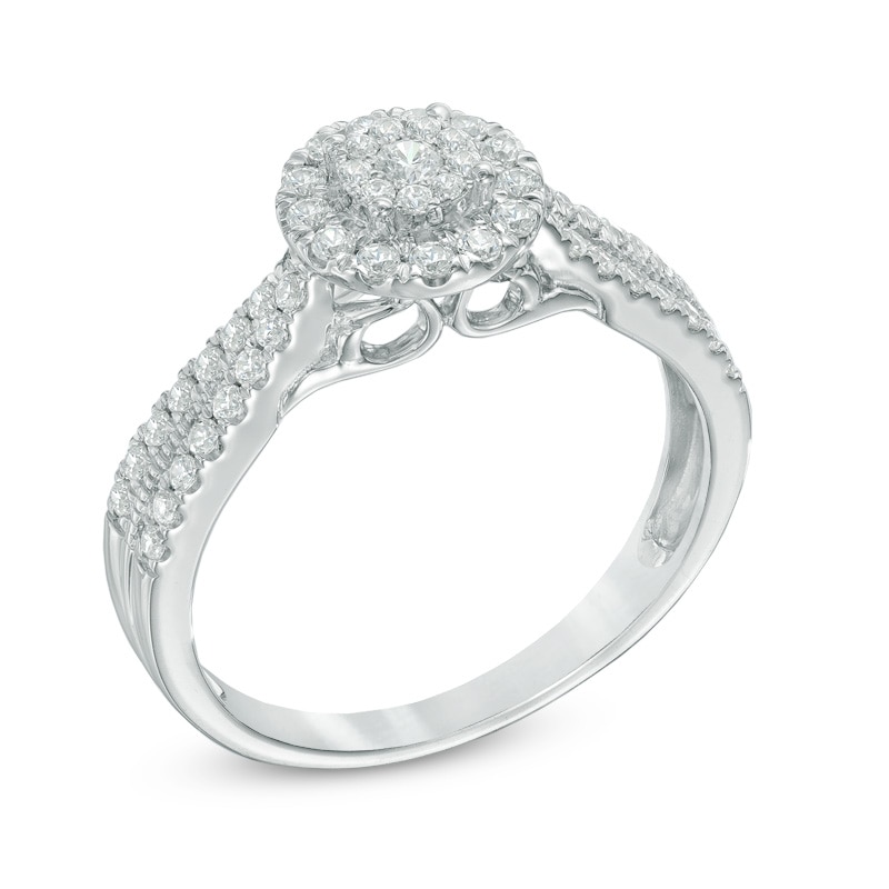 Main Image 2 of 1/2 CT. T.W. Multi-Diamond Frame Engagement Ring in 10K White Gold