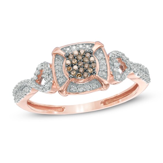 1/5 CT. T.w. Composite Champagne and White Diamond Frame Promise Ring in 10K Rose Gold